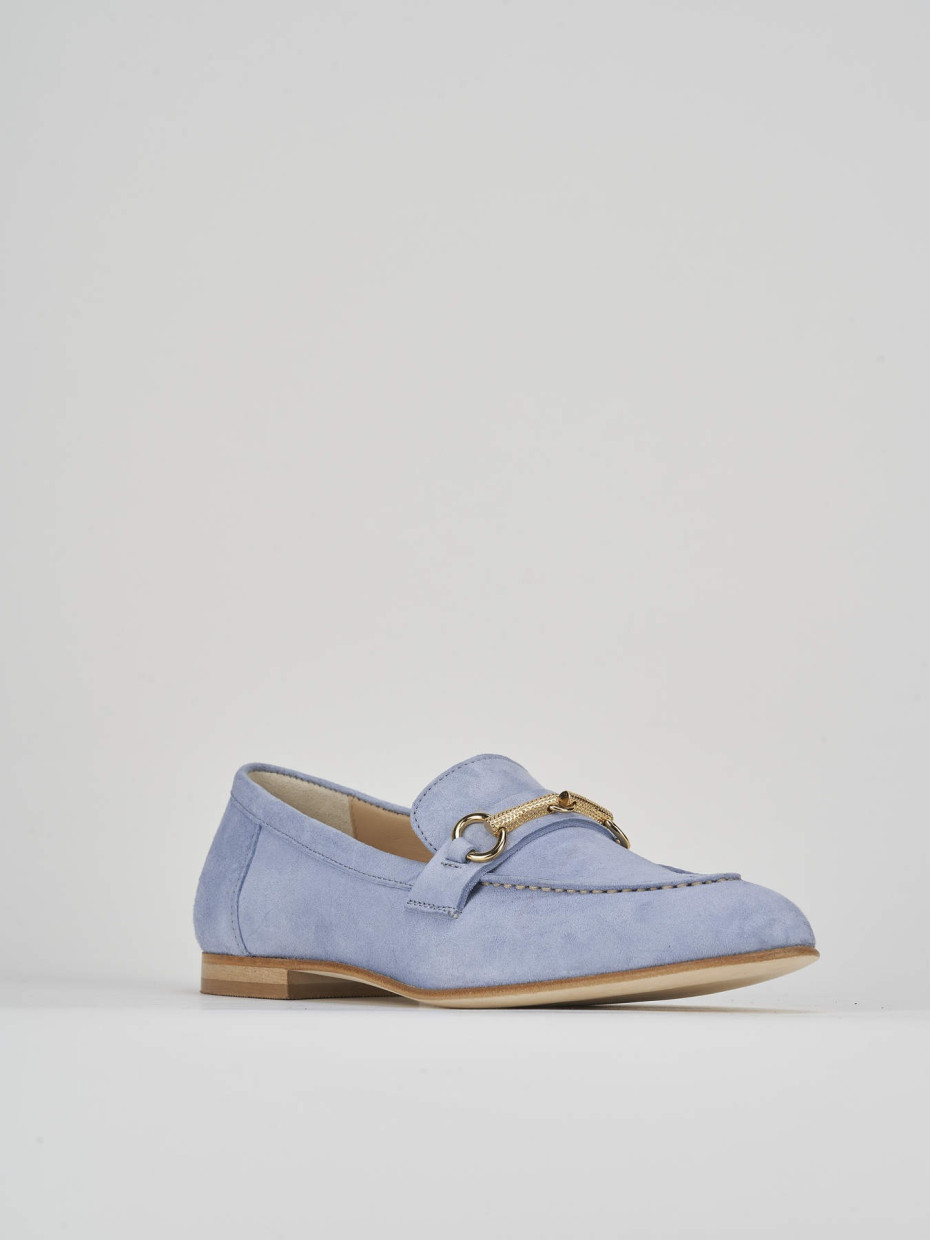 Loafers heel 1 cm light blue suede