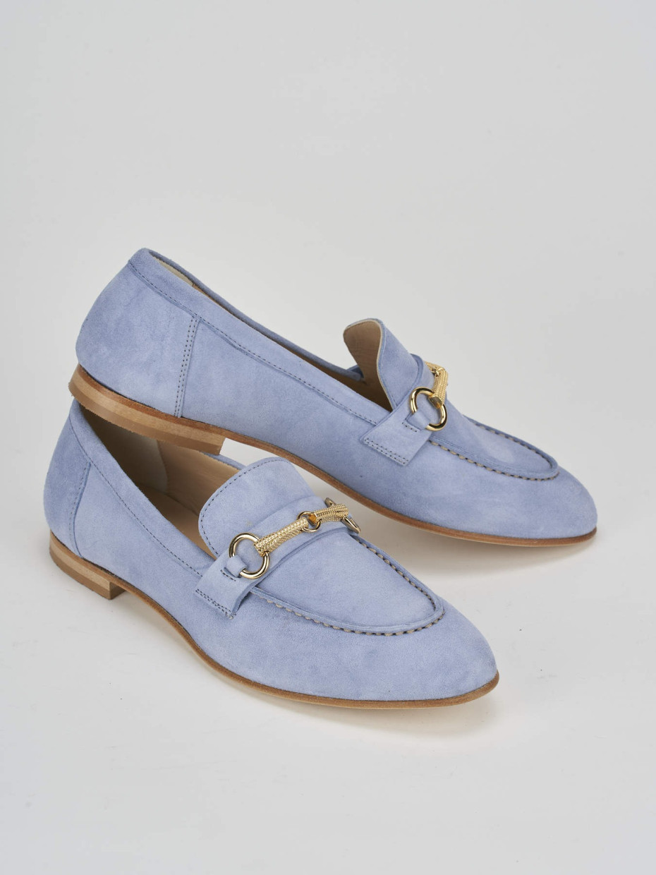 Loafers heel 1 cm light blue suede