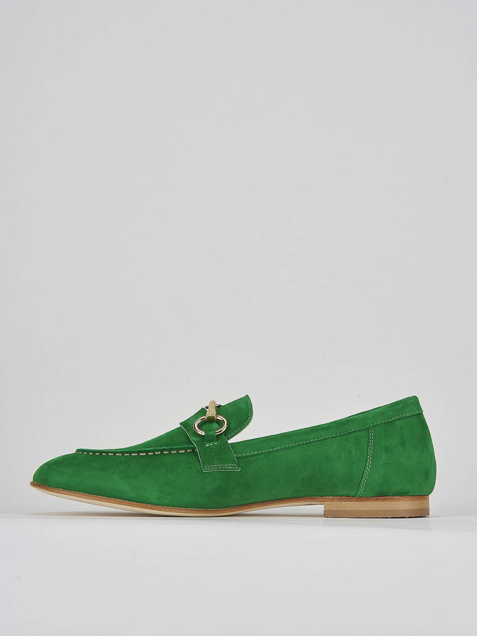 Loafers heel 1 cm green suede