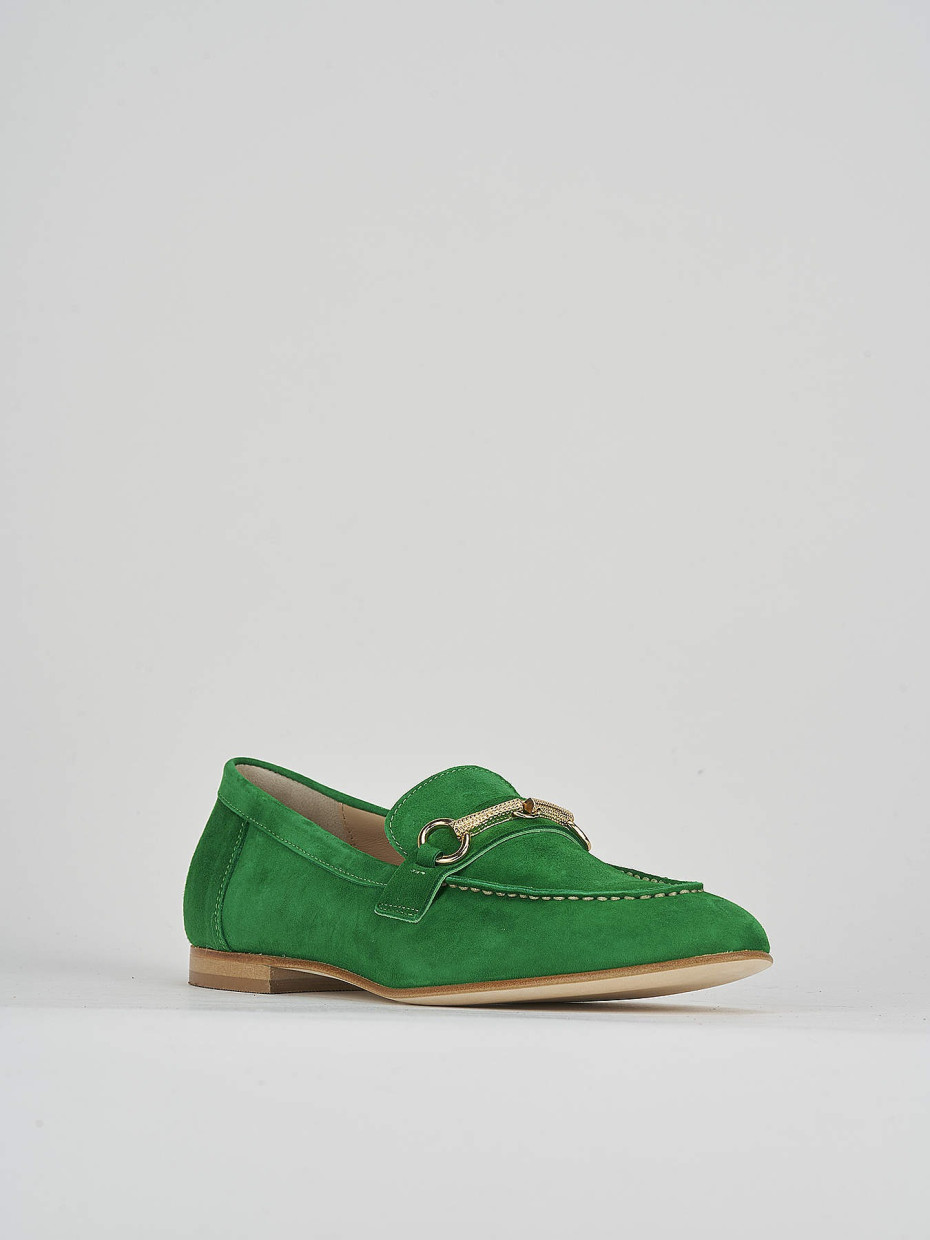 Loafers heel 1 cm green suede