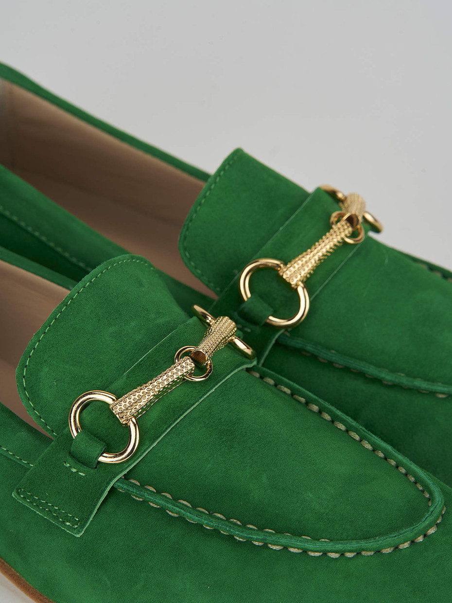 Loafers heel 1 cm green suede