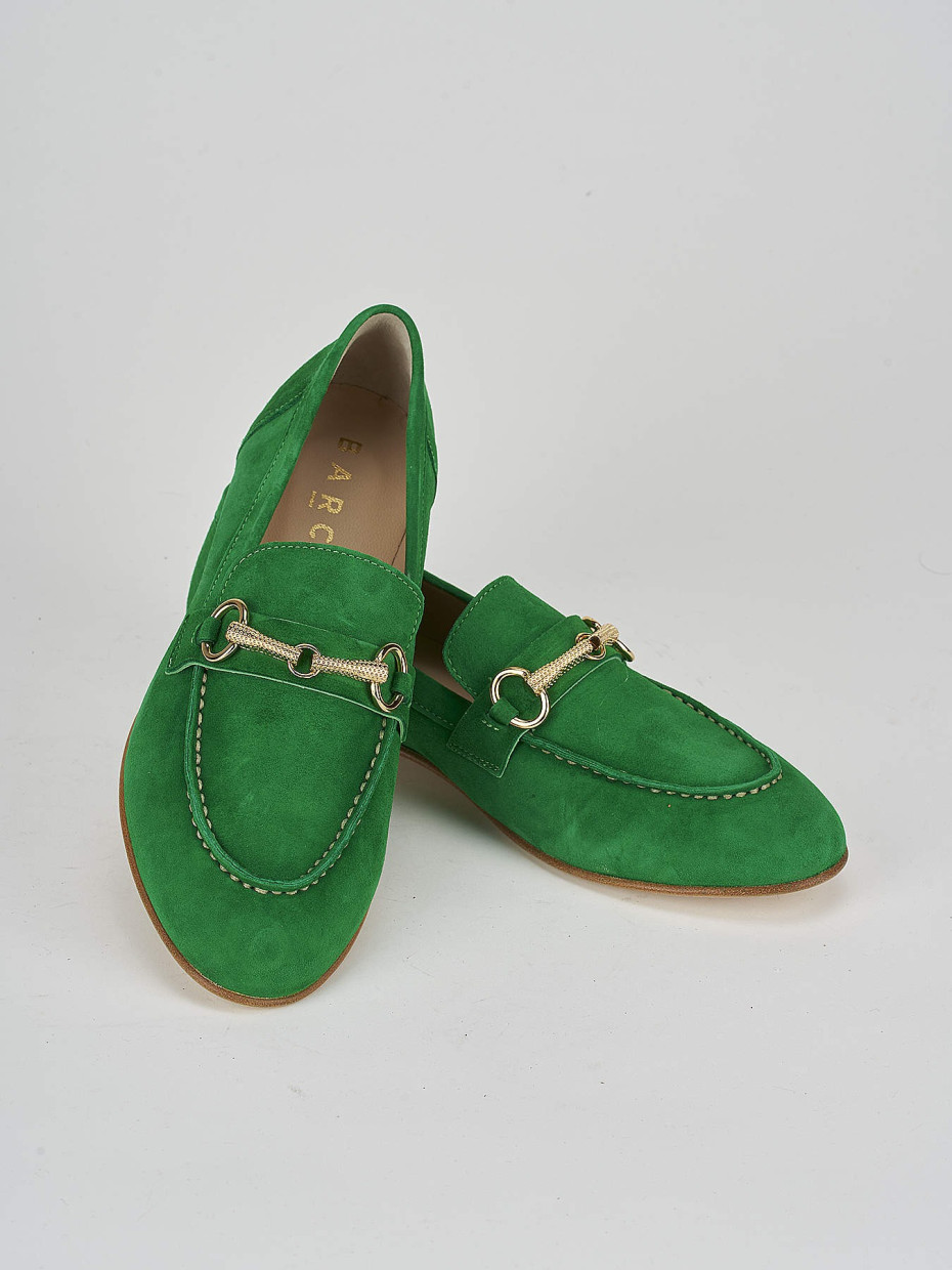 Mocassino tacco 1 cm verde camoscio