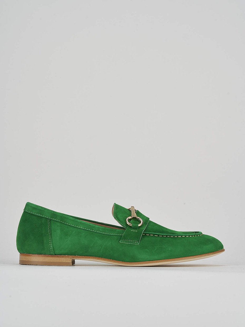 Loafers heel 1 cm green suede