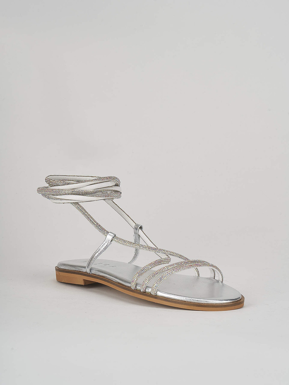 Low heel sandals heel 1 cm silver leather