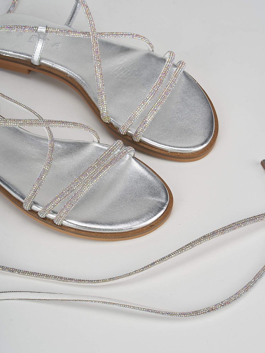 Low heel sandals woman heel 1 cm silver leather Barca Stores