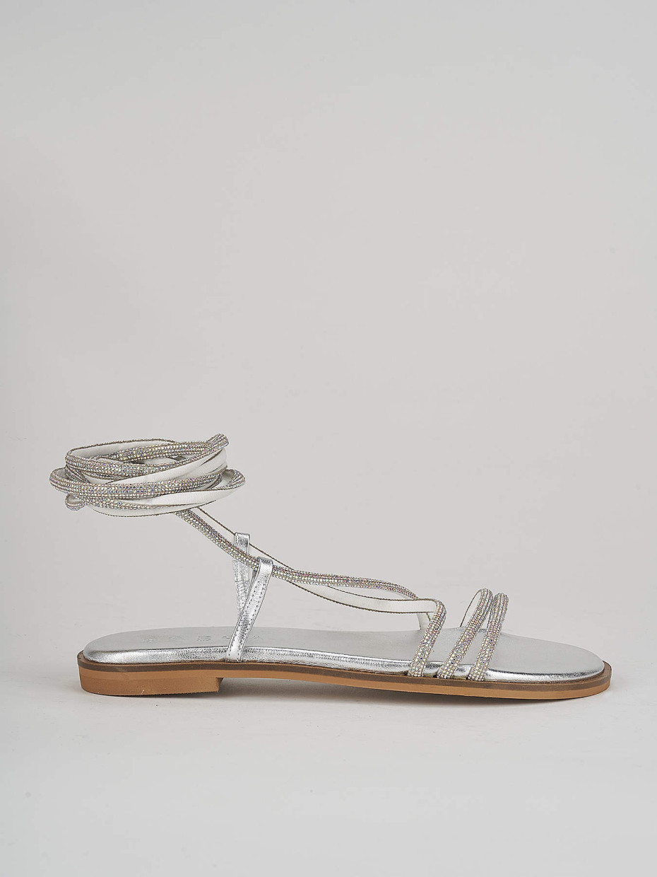 Low heel sandals heel 1 cm silver leather