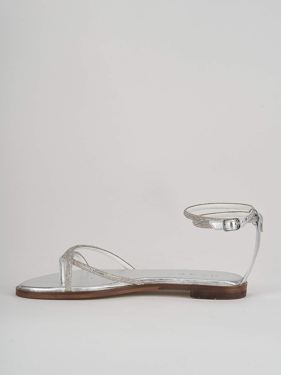 Low heel sandals heel 1 cm silver leather