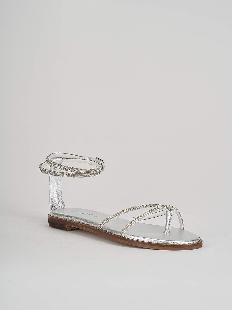 Low heel sandals heel 1 cm silver leather