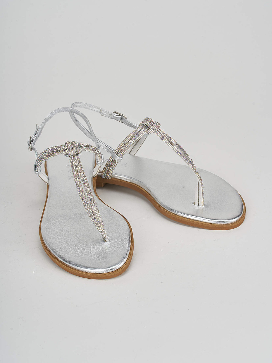 Low heel sandals heel 1 cm silver leather