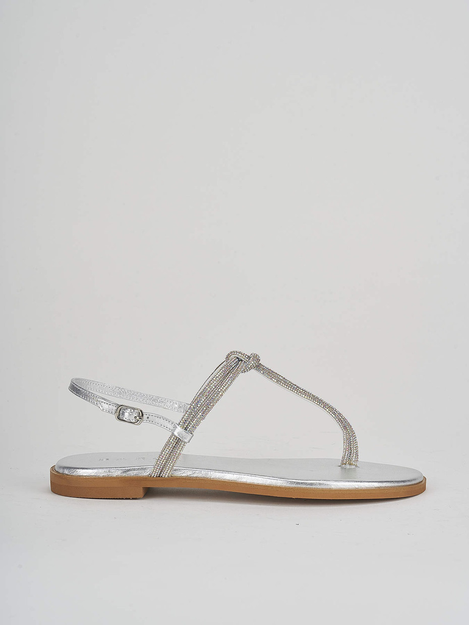 Low heel sandals heel 1 cm silver leather