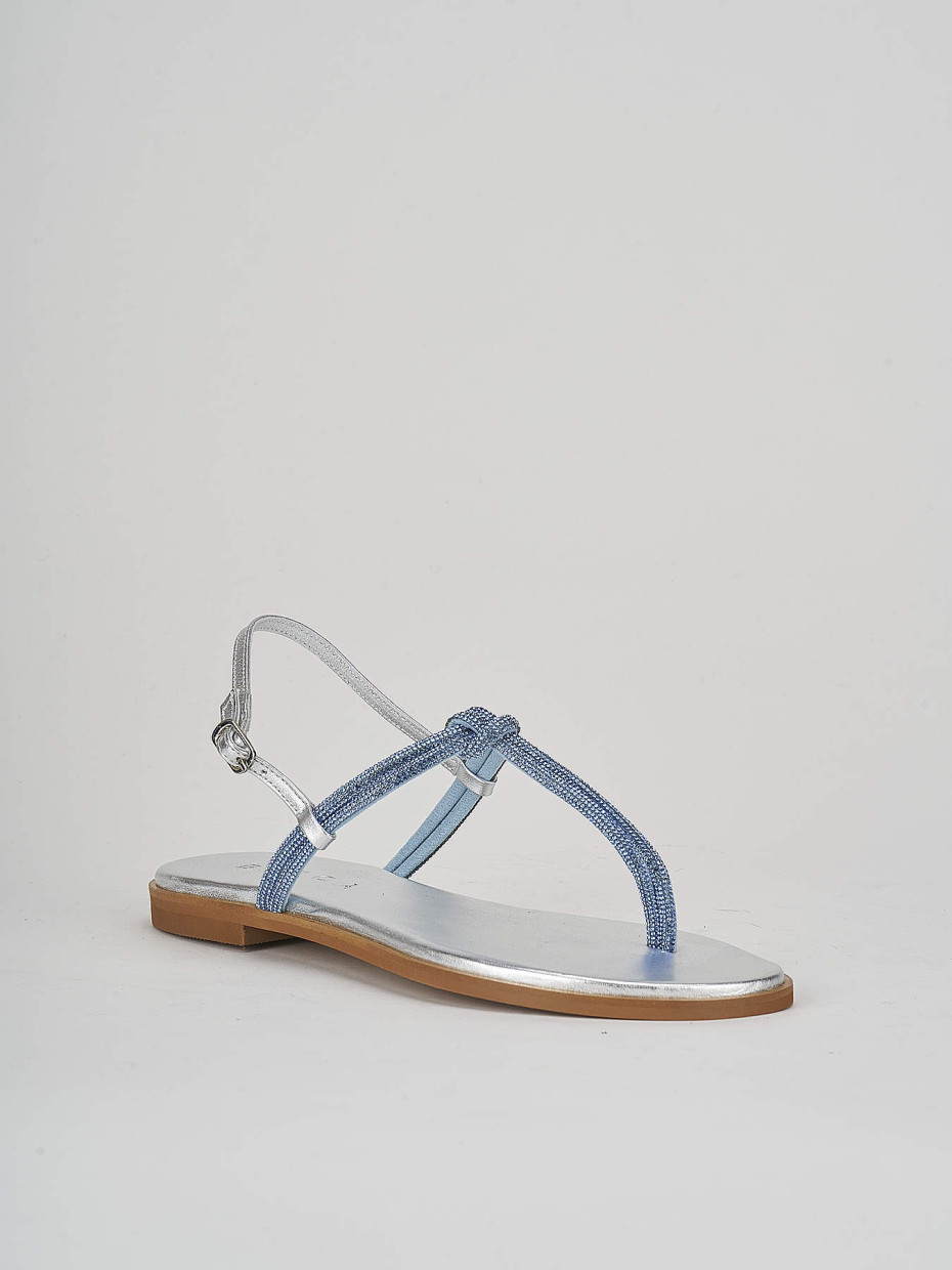 Low heel sandals heel 1 cm light blue leather