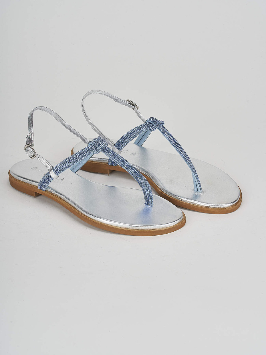 Low heel sandals heel 1 cm light blue leather