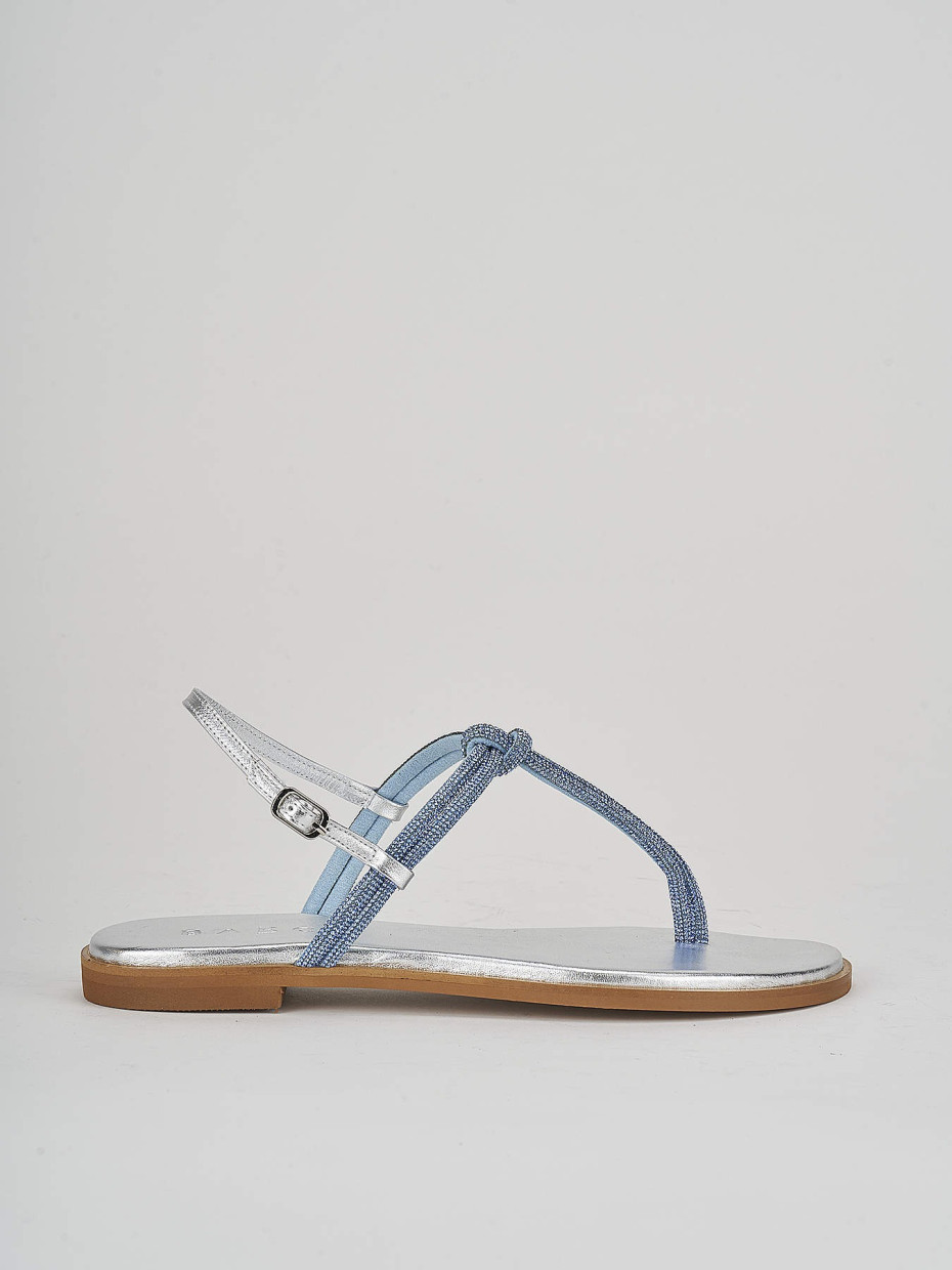 Low heel sandals heel 1 cm light blue leather