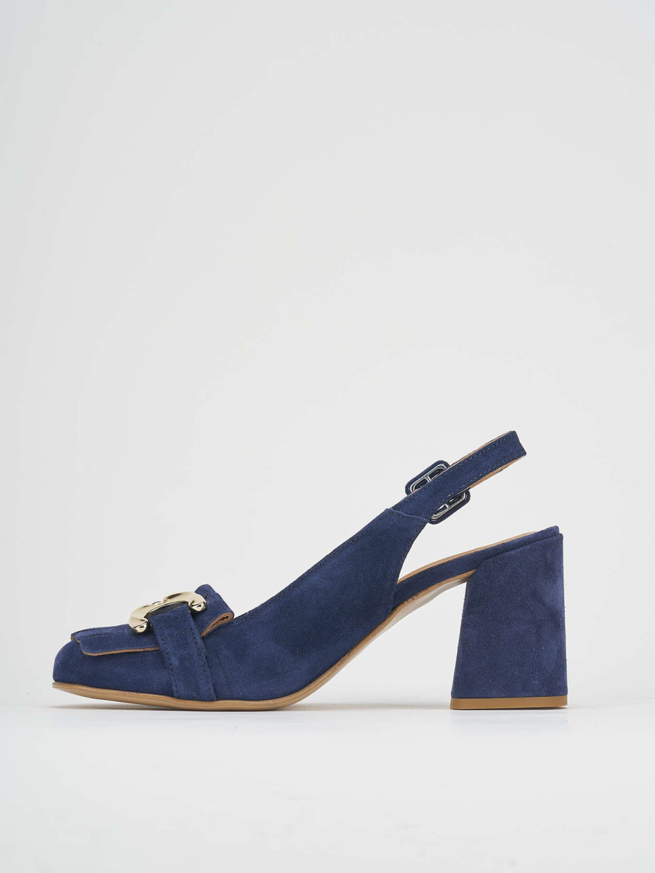 Décolleté e slingback tacco 7cm camoscio blu