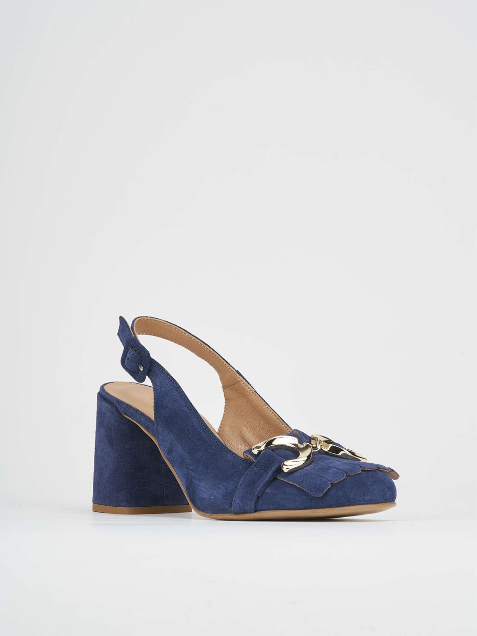 Décolleté e slingback tacco 7cm camoscio blu