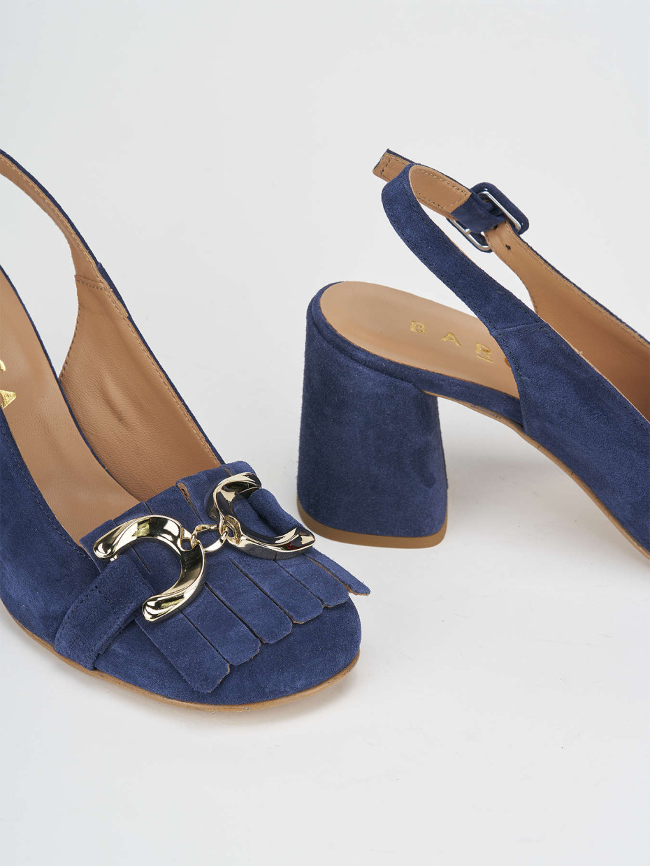 Décolleté e slingback tacco 7cm camoscio blu