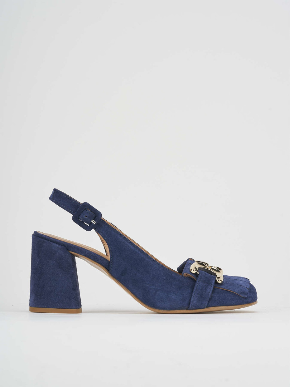 Décolleté e slingback tacco 7cm camoscio blu