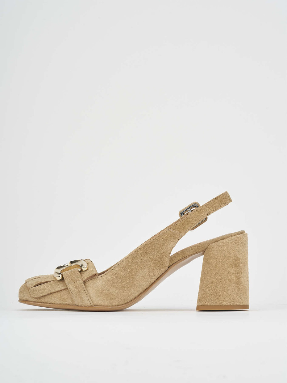 Décolleté e slingback tacco 7cm camoscio beige