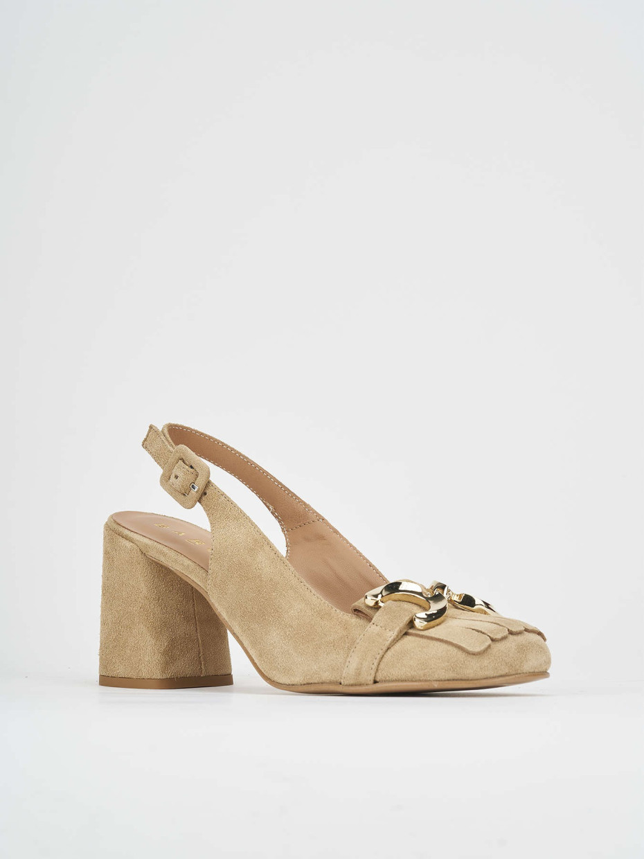 Décolleté e slingback tacco 7cm camoscio beige