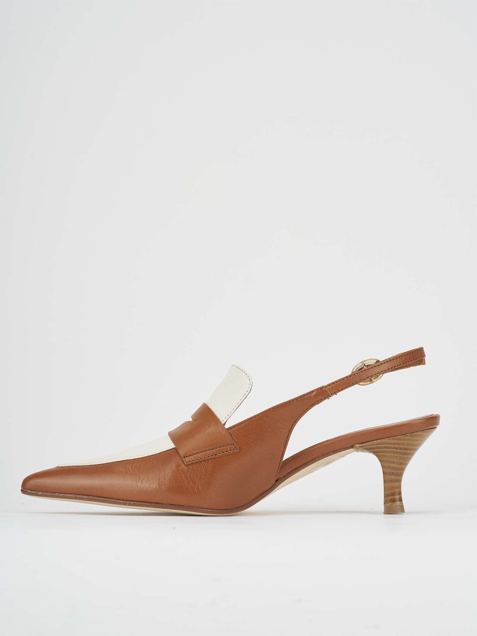 Slingback decoltè tacco 5 cm marrone pelle