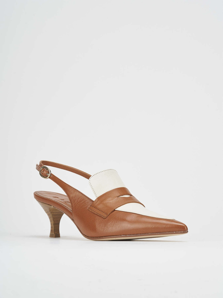 Slingback decoltè tacco 5 cm marrone pelle