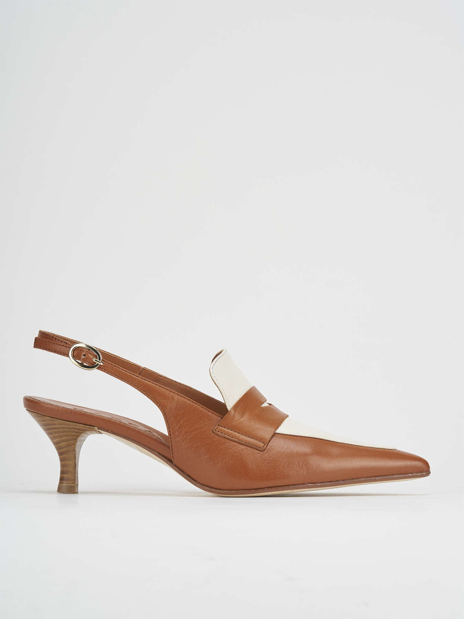 Slingback decoltè tacco 5 cm marrone pelle