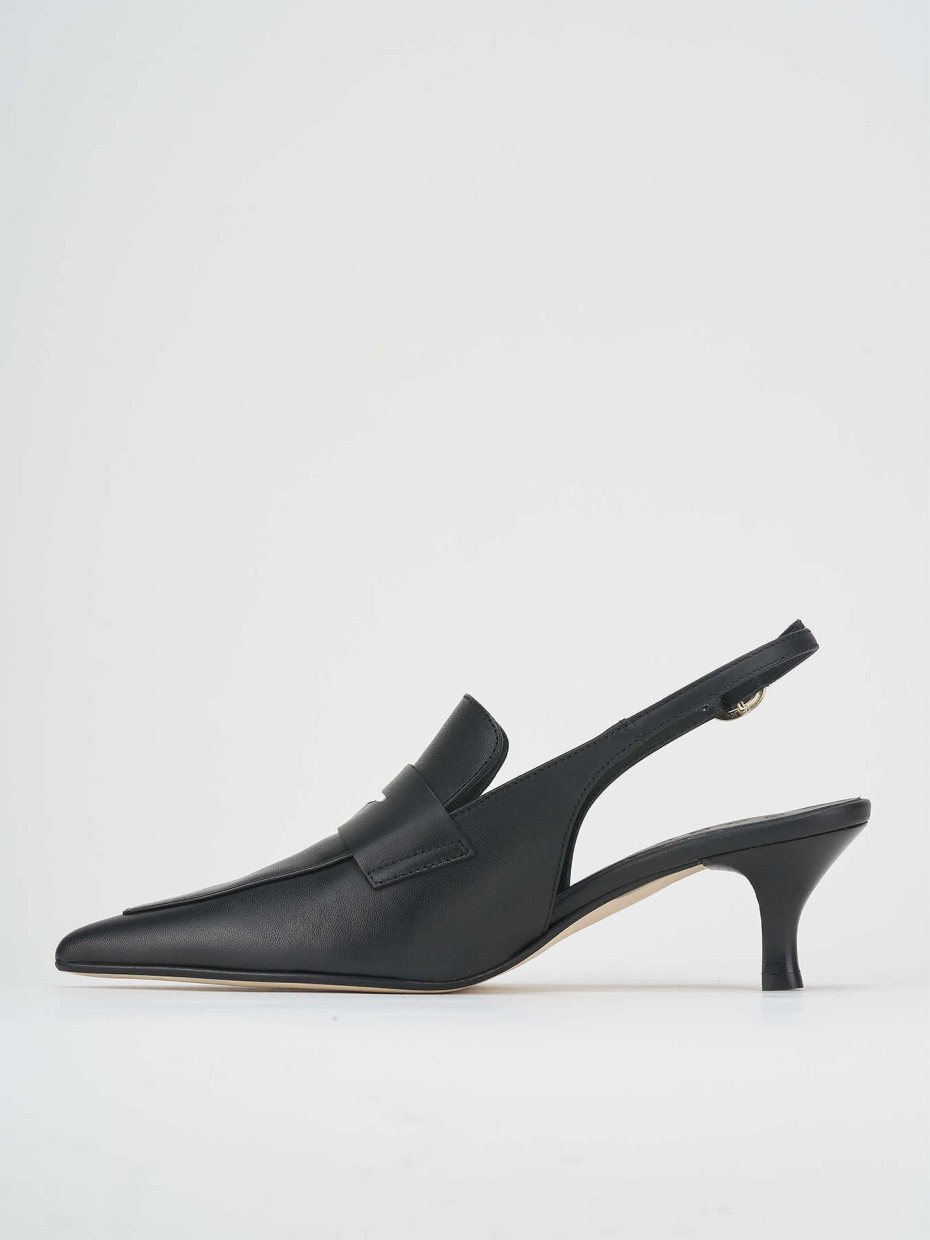 Slingback decoltè tacco 5 cm nero pelle