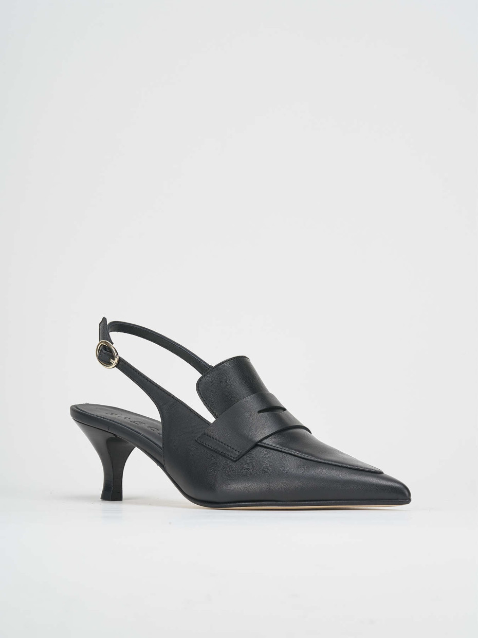 Slingback decoltè tacco 5 cm nero pelle