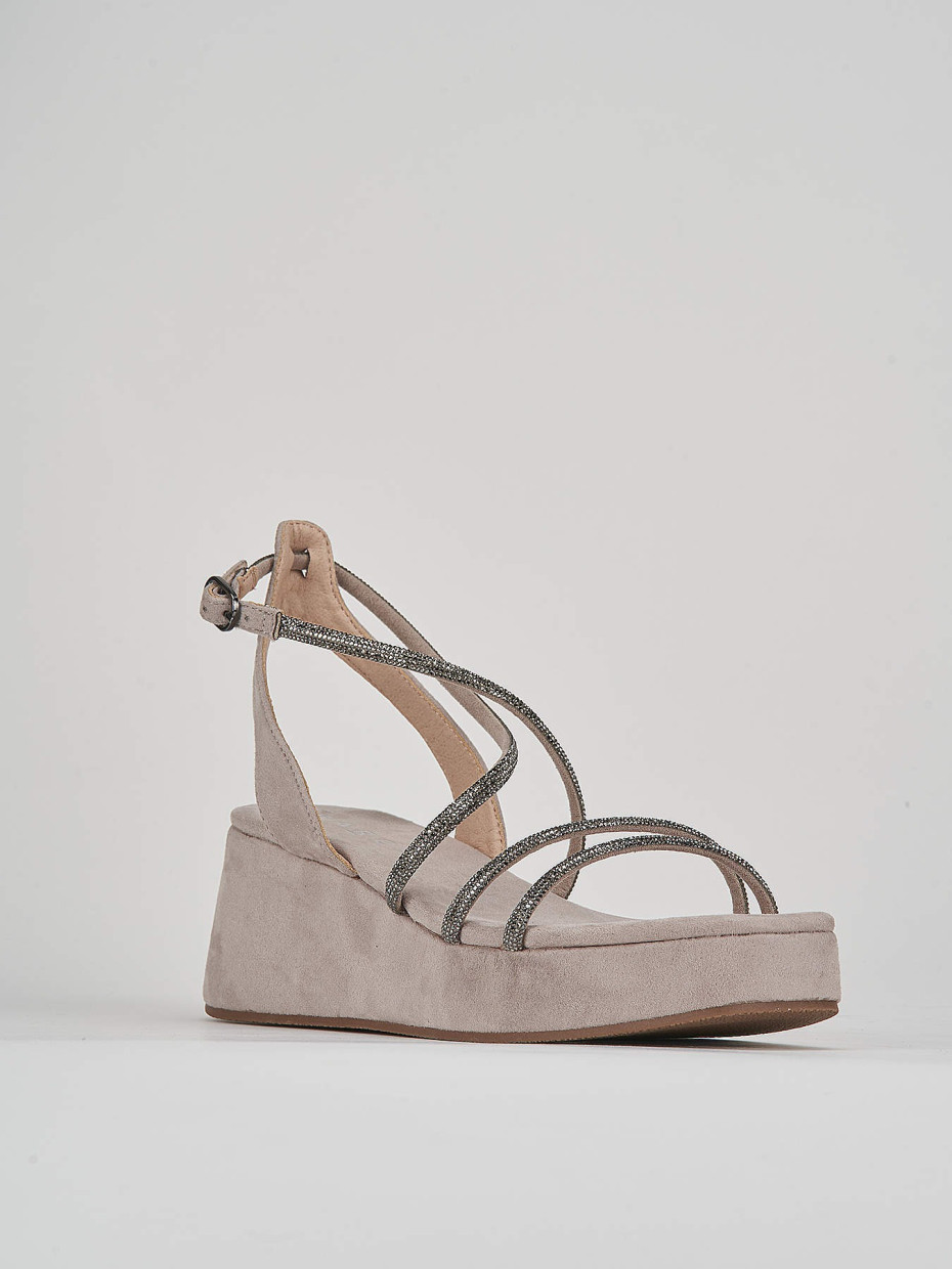 Sandalo zeppa 6 cm beige camoscio