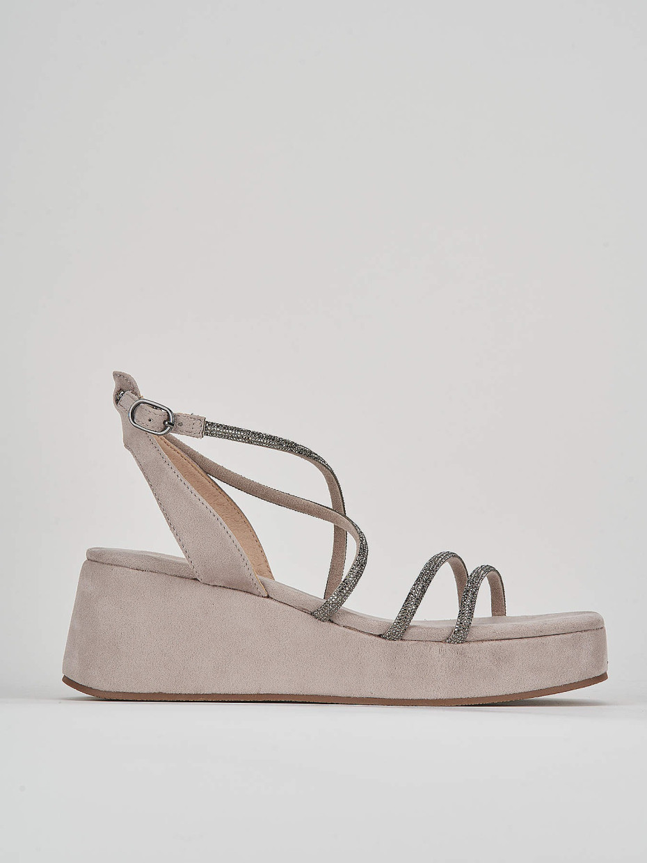 Sandalo zeppa 6 cm beige camoscio