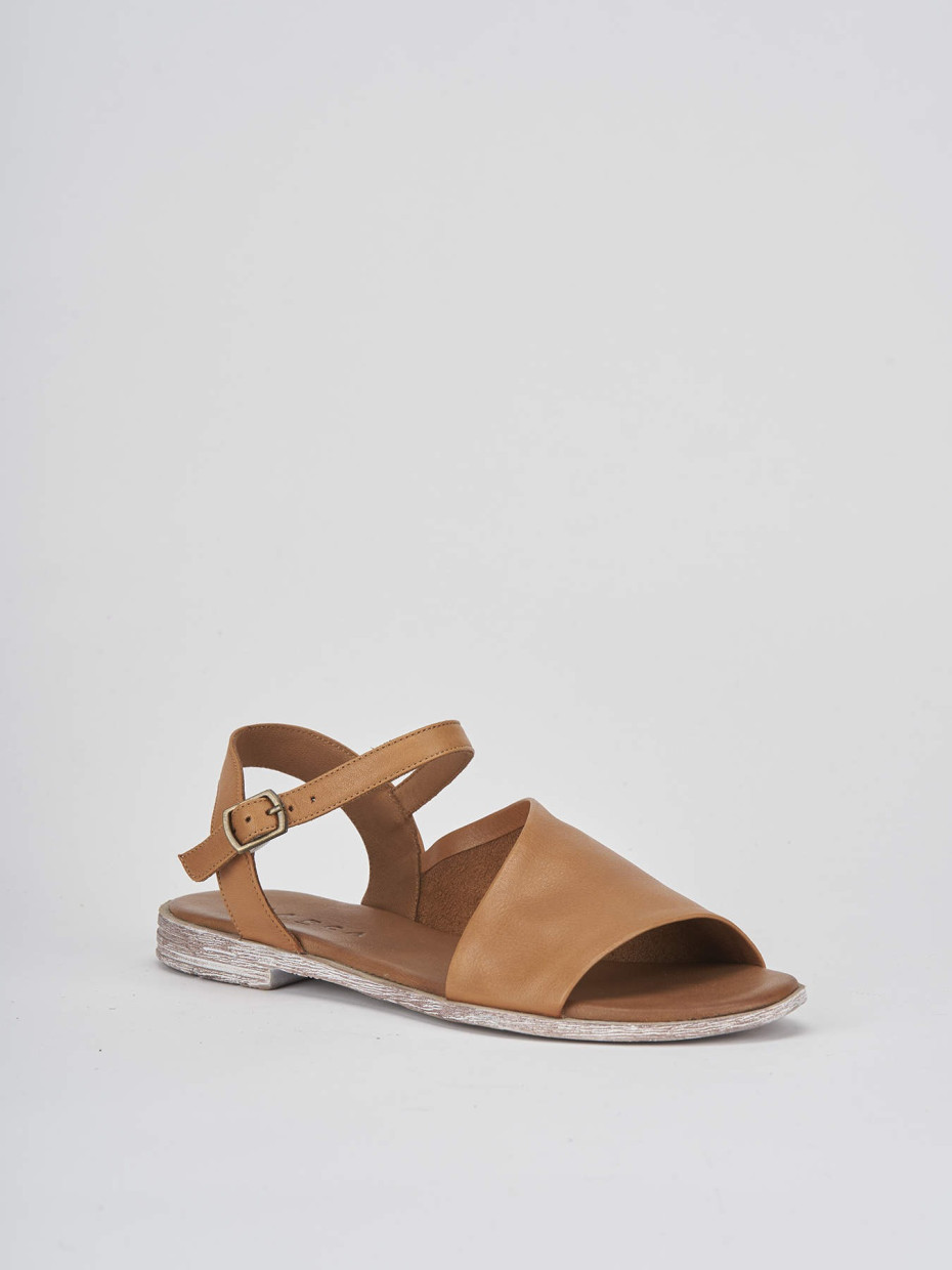 Sandalo tacco 1 cm marrone pelle