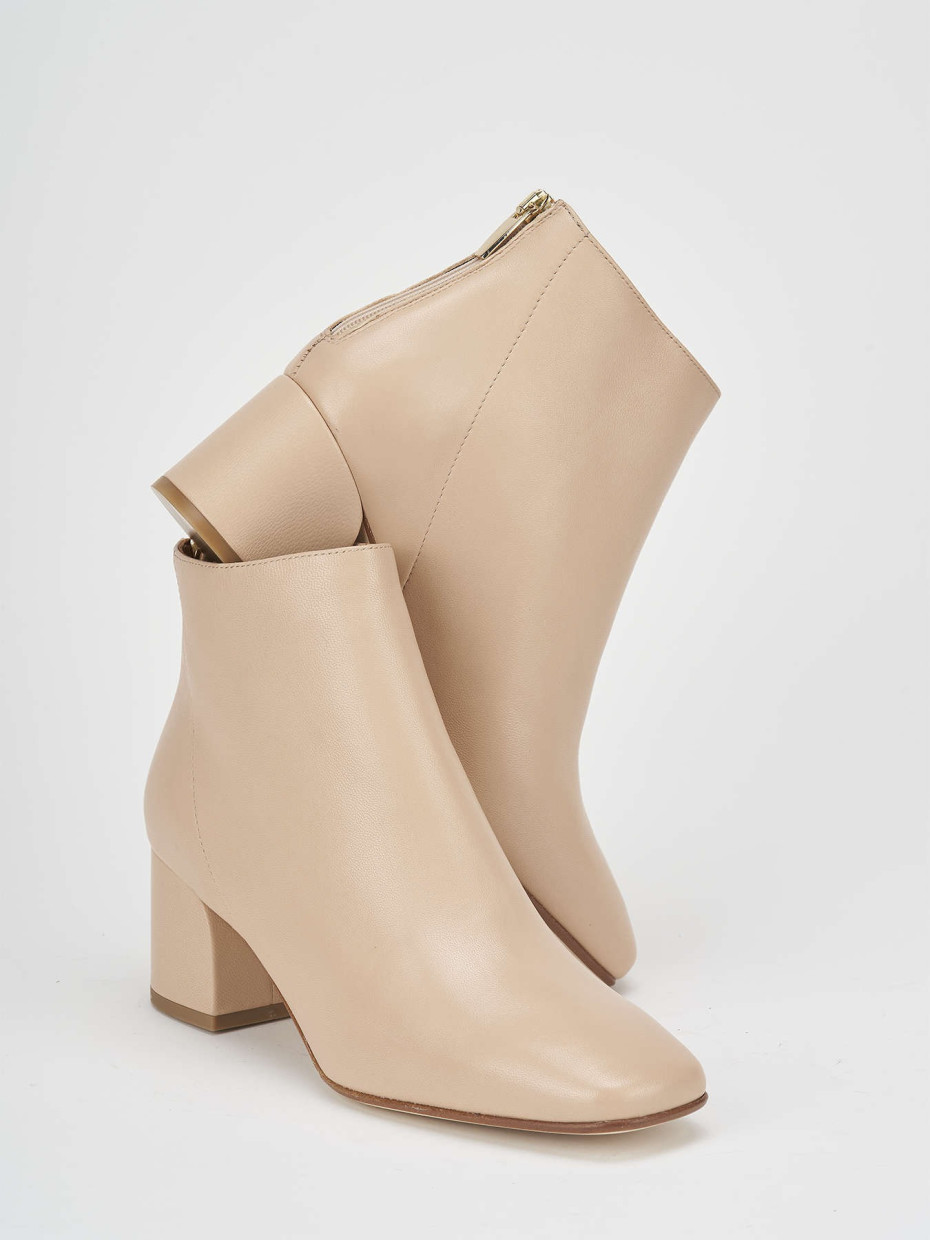 High heel ankle boots heel 5 cm beige leather