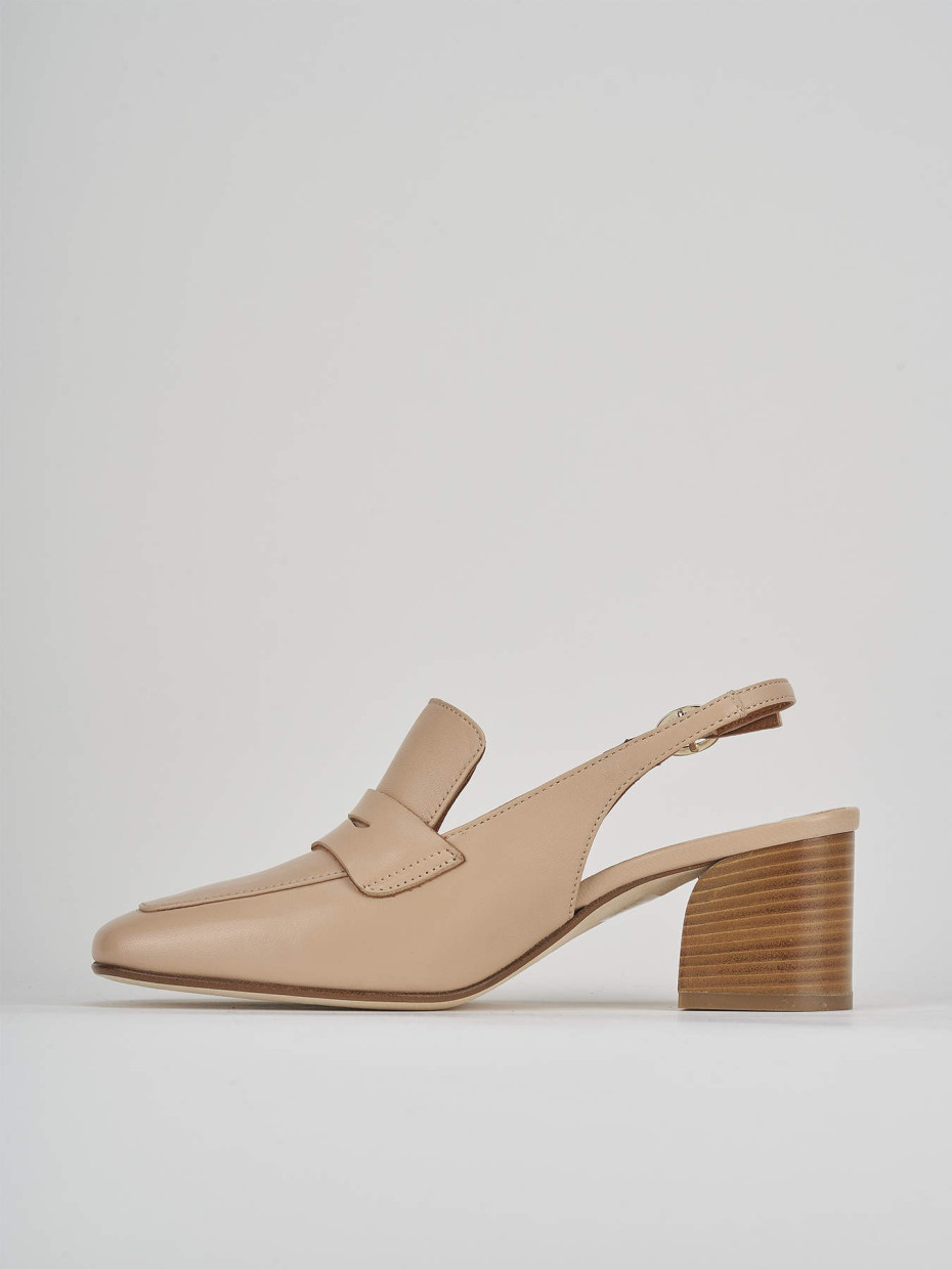 Décolleté e slingback tacco 5cm pelle beige