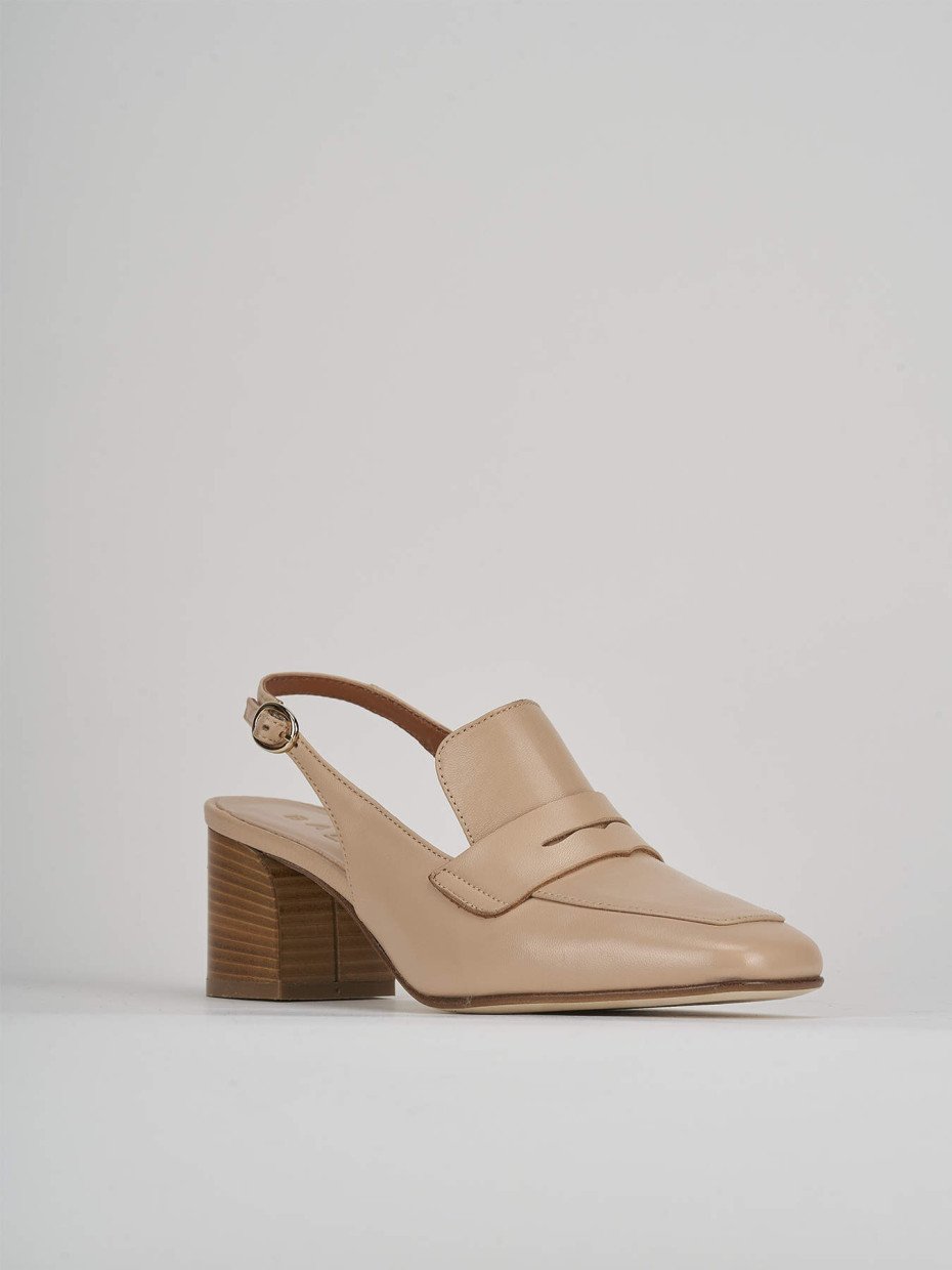 Décolleté e slingback tacco 5cm pelle beige
