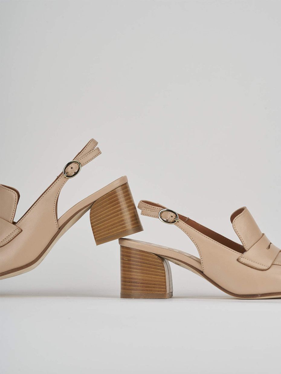 Décolleté e slingback tacco 5cm pelle beige