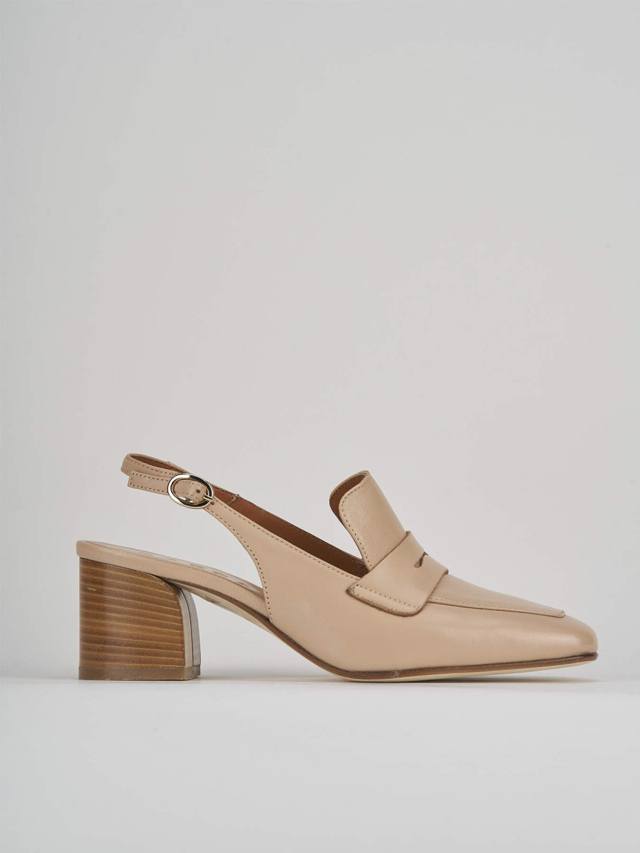 Décolleté e slingback tacco 5cm pelle beige