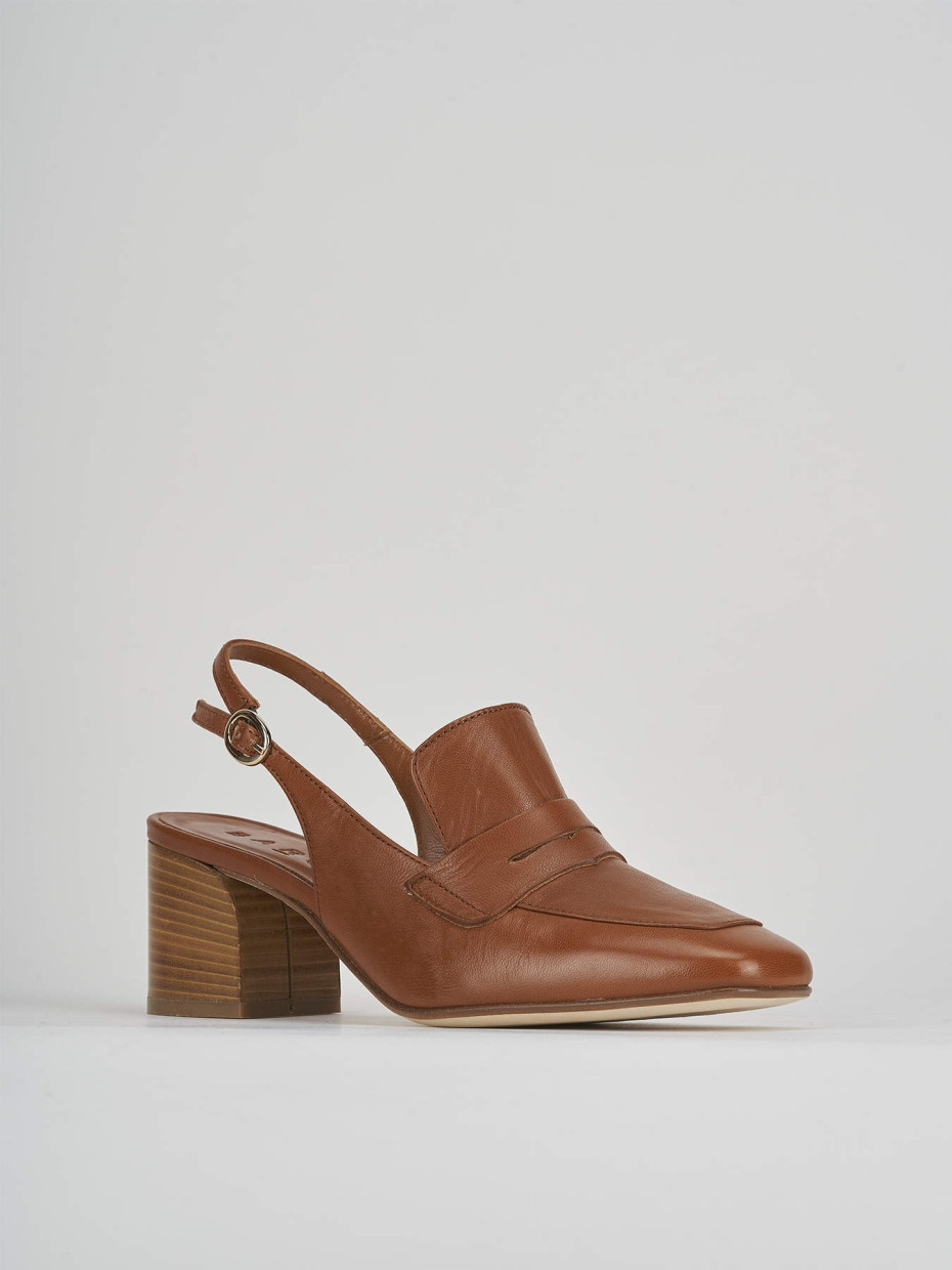 Décolleté e slingback tacco 5cm pelle marrone