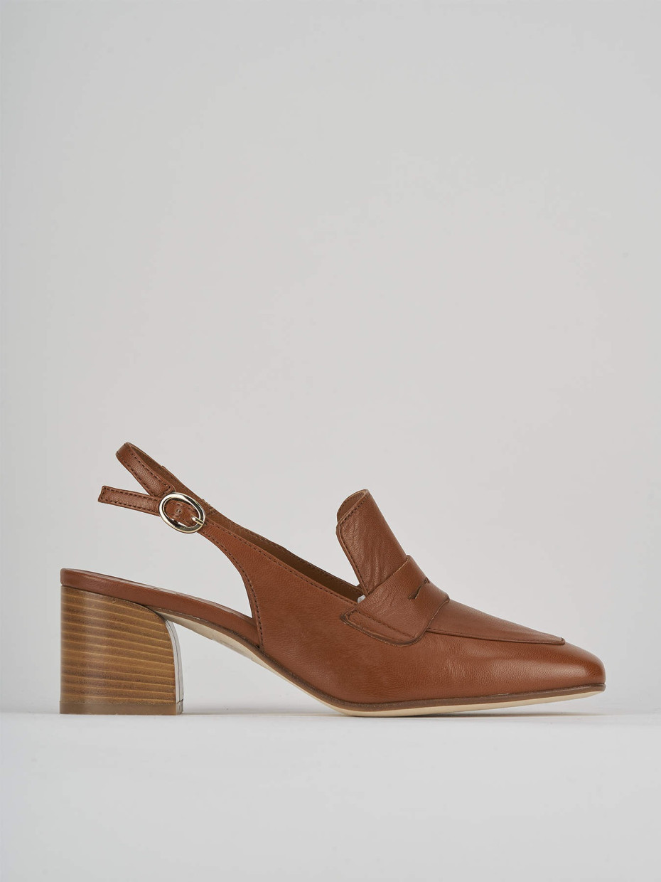 Décolleté e slingback tacco 5cm pelle marrone