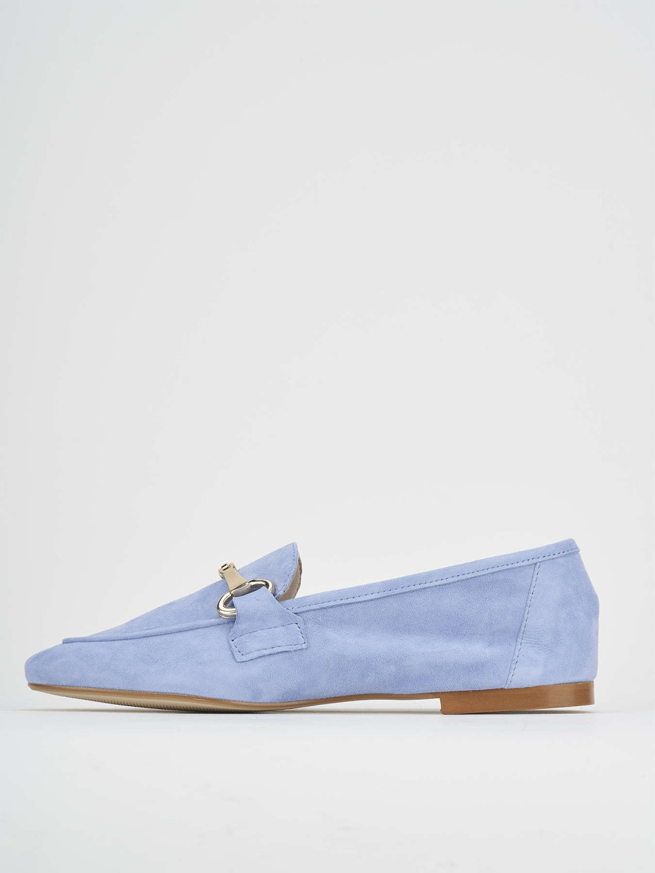 Loafers heel 1 cm light blue suede