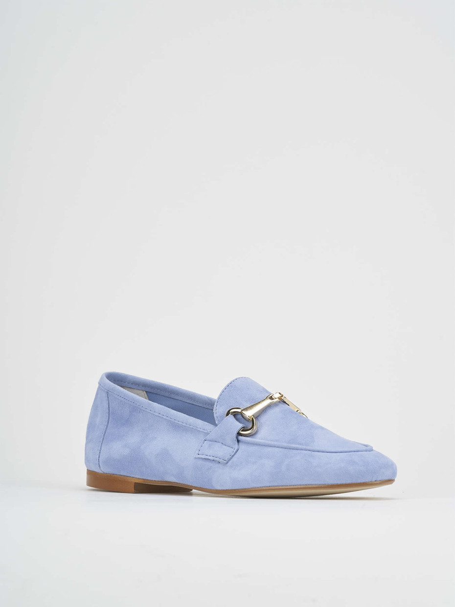 Loafers heel 1 cm light blue suede