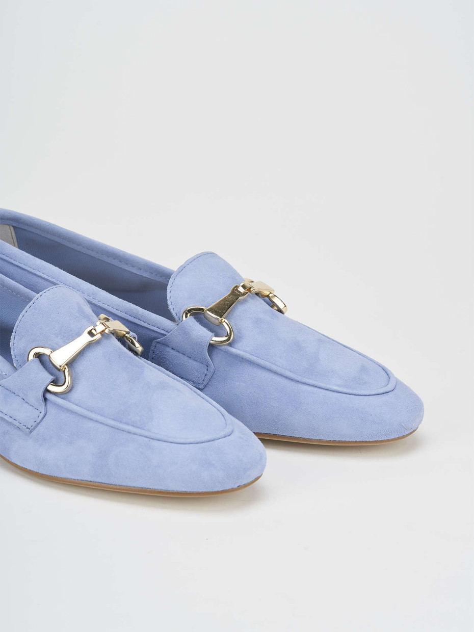 Loafers heel 1 cm light blue suede