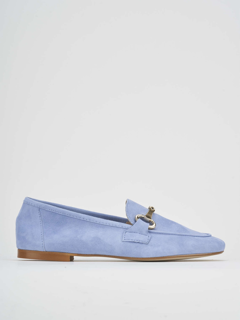 Loafers heel 1 cm light blue suede