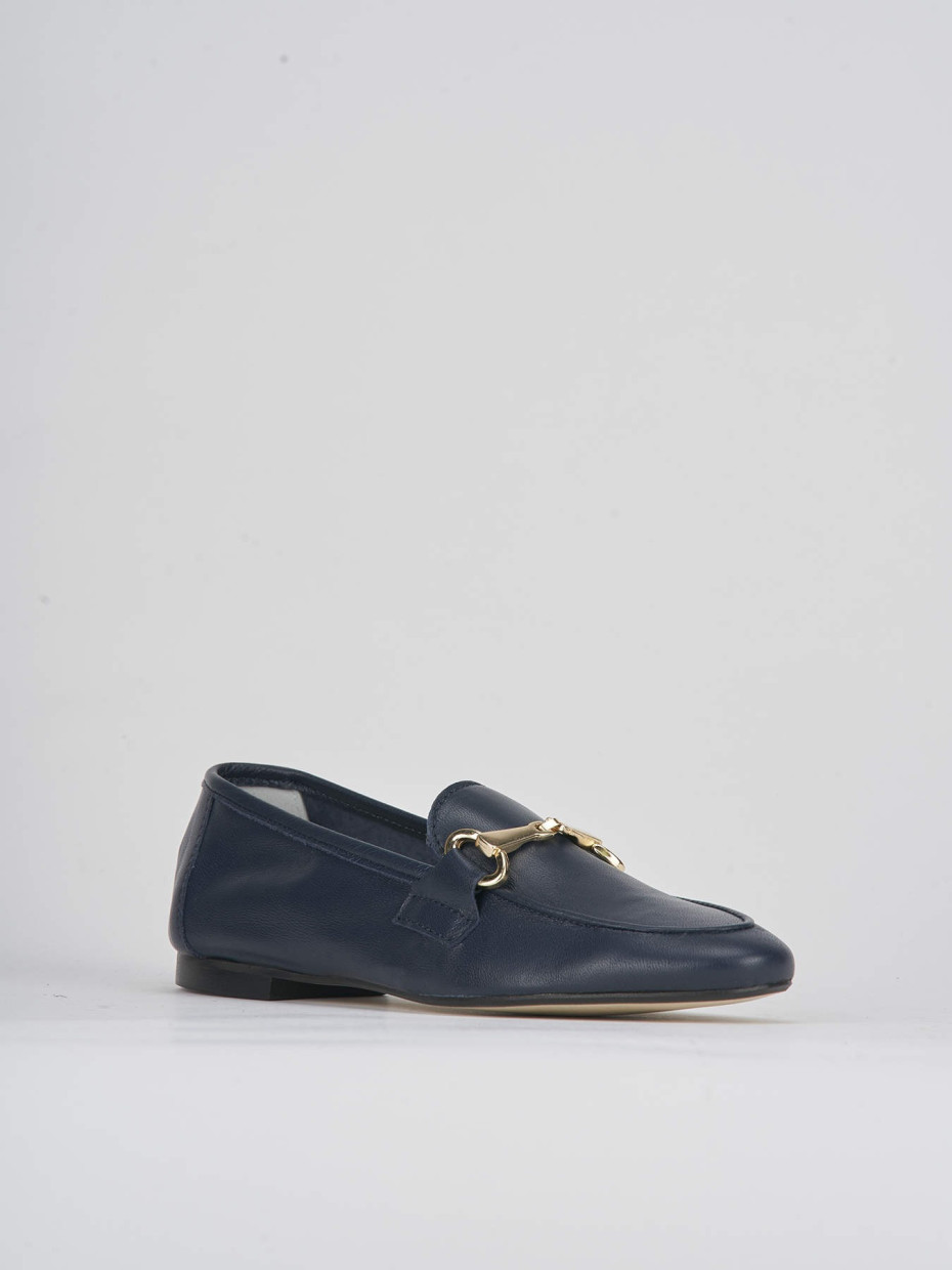 Mocassino tacco 1 cm blu pelle