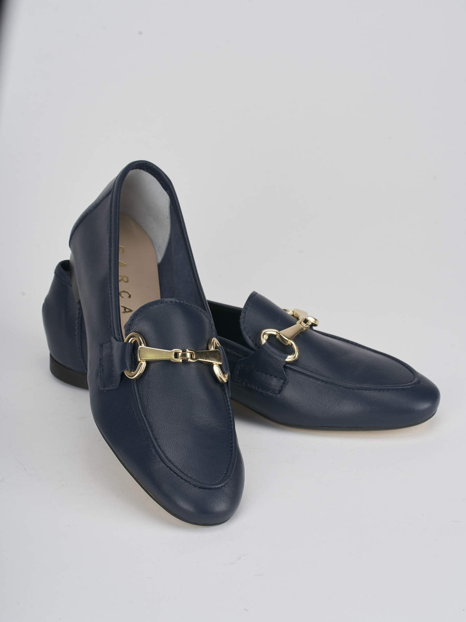 Mocassino tacco 1 cm blu pelle