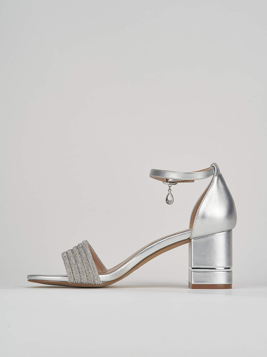 Sandali tacco 6cm pelle argento