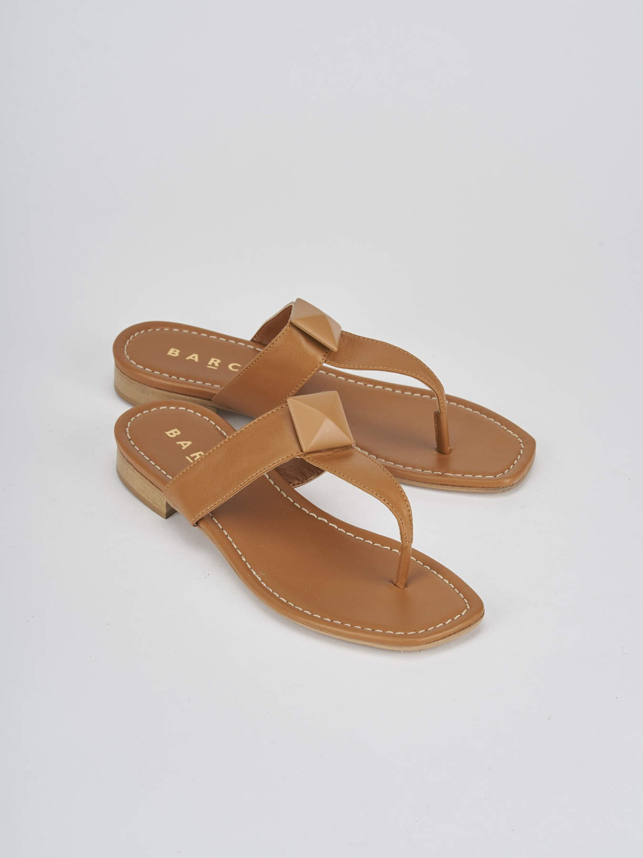 Slippers heel 1 cm brown leather