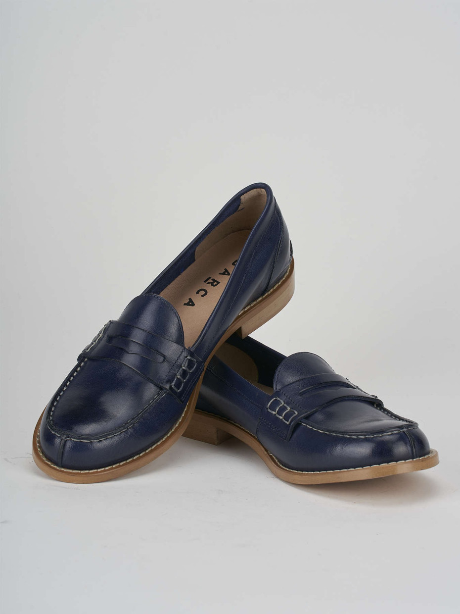 Mocassino tacco 2 cm blu pelle