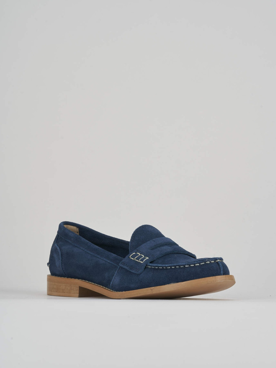 Mocassino tacco 2 cm blu camoscio