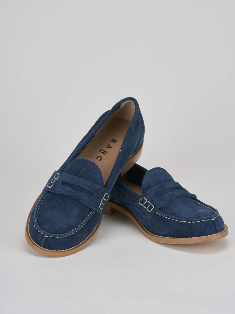 Mocassino tacco 2 cm blu camoscio