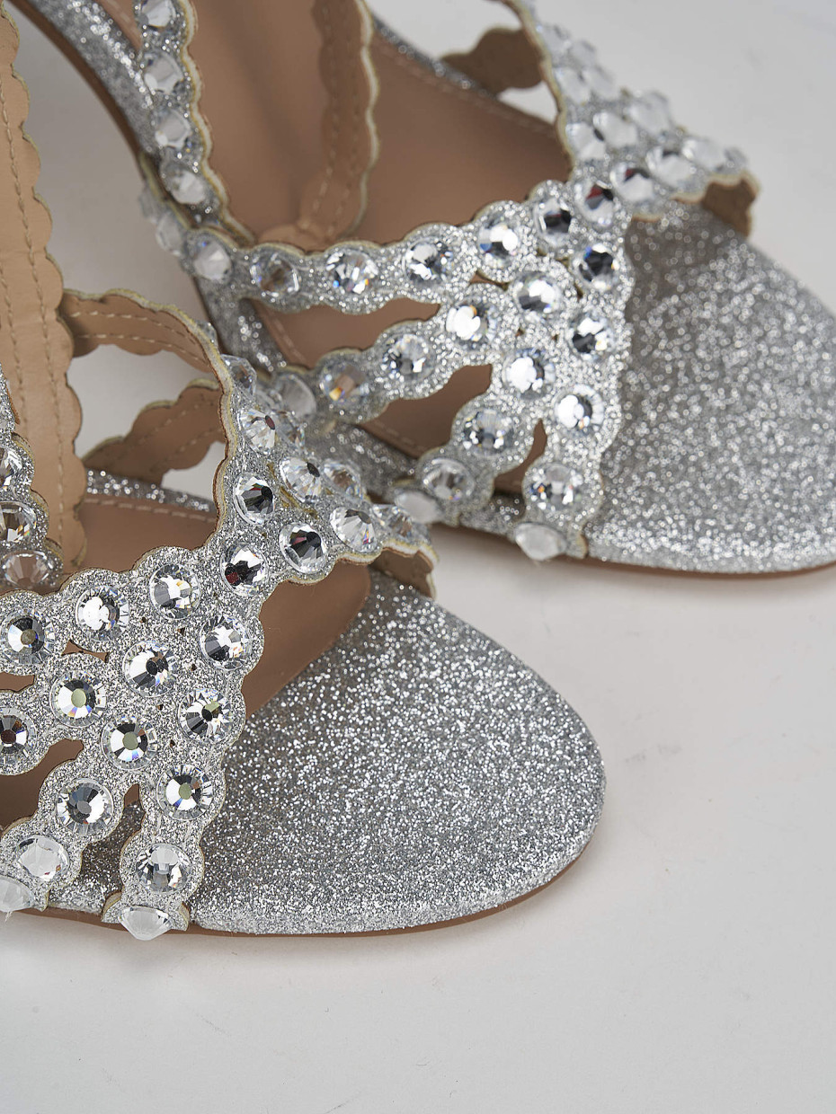 Sandali tacco 9cm glitter argento